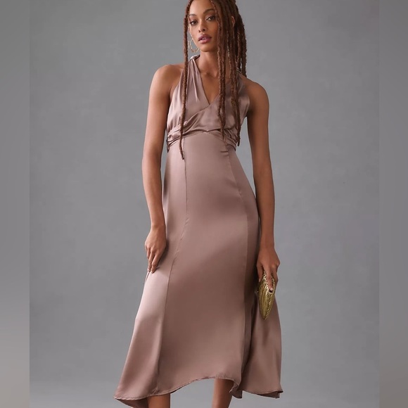 NWT By Anthropologie Silk V-Neck Dress - Picture 1 of 11